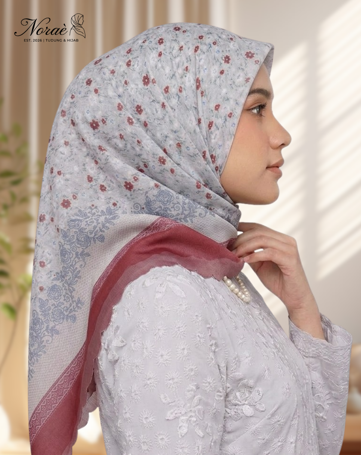 TUDUNG BAWAL PRINTED BIDANG 48 Cotton Voile Garden Flower Design