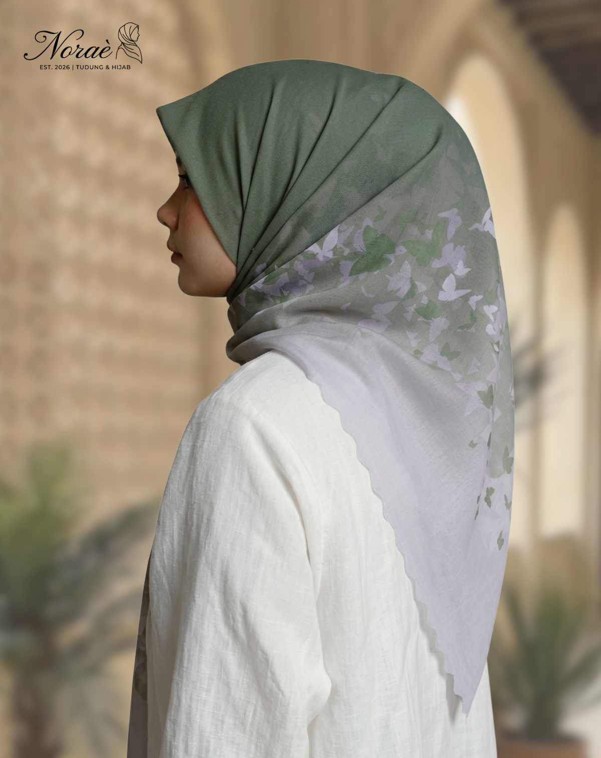 TUDUNG BAWAL PRINTED BIDANG 48 Cotton Voile Gradient Butterfly Design