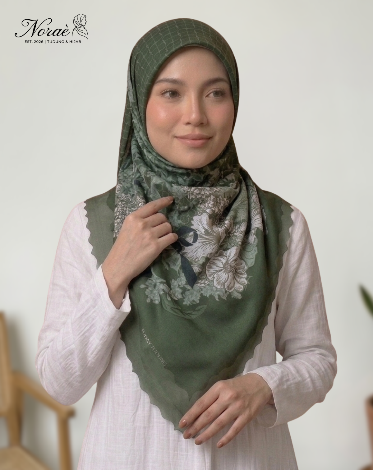 TUDUNG BAWAL PRINTED BIDANG 48 Cotton Voile Flower Ribbon Design
