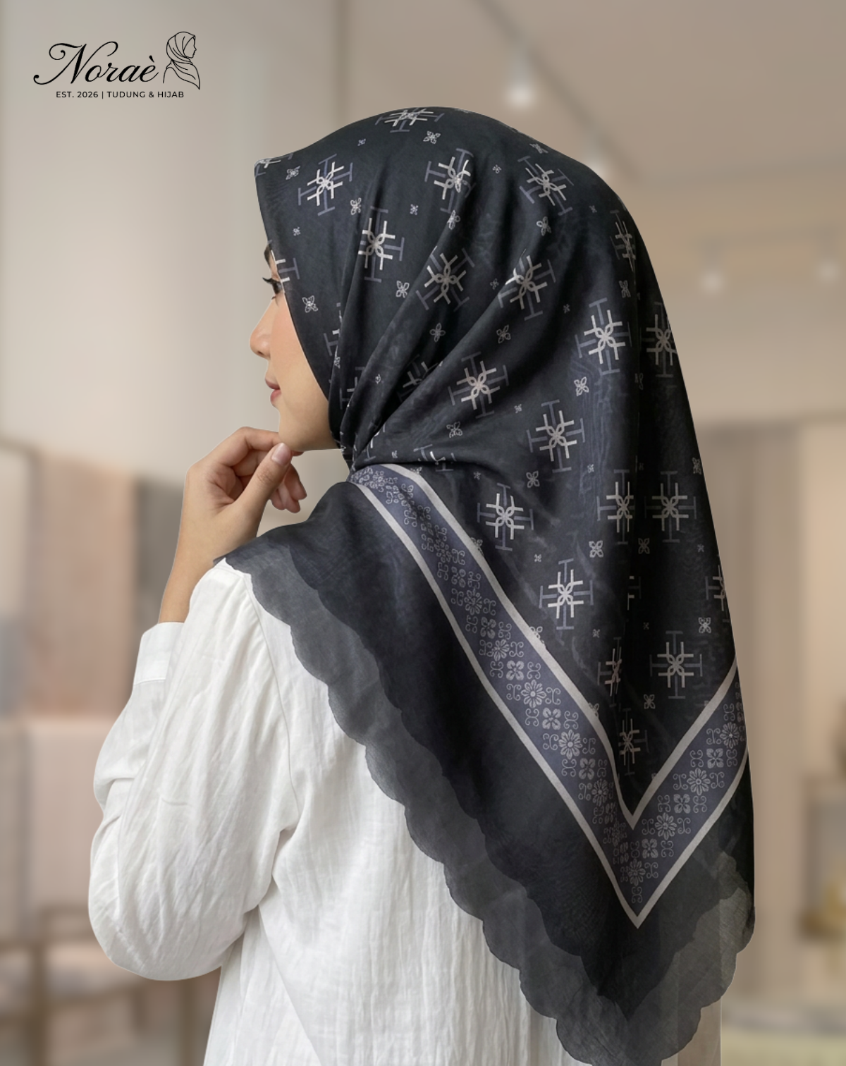 TUDUNG BAWAL PRINTED BIDANG 48 Cotton Voile Snow Flower Design