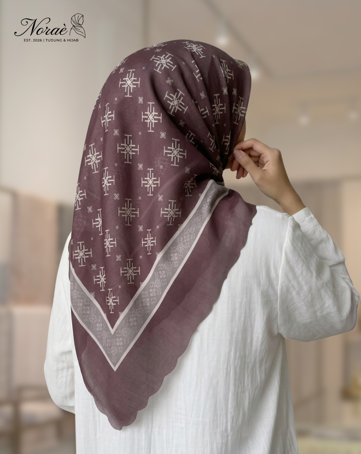 TUDUNG BAWAL PRINTED BIDANG 48 Cotton Voile Snow Flower Design