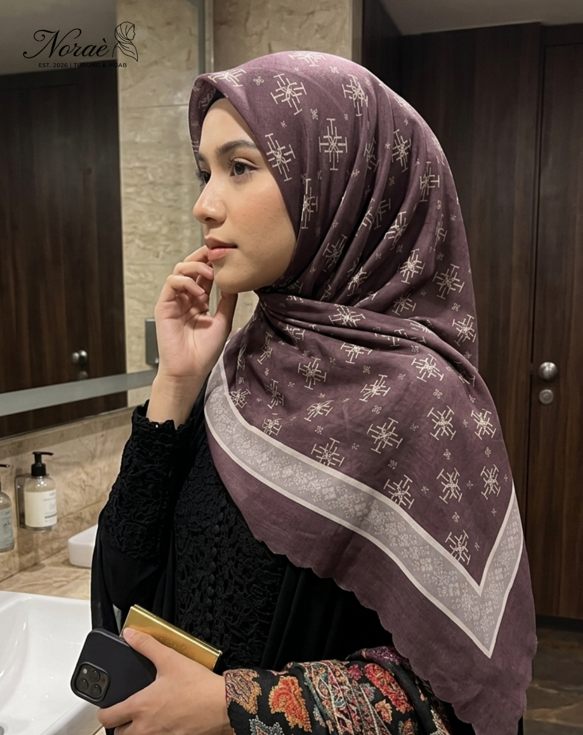 TUDUNG BAWAL PRINTED BIDANG 48 Cotton Voile Snow Flower Design