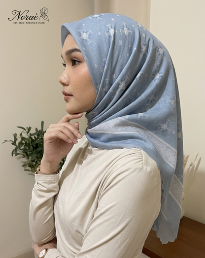 TUDUNG BAWAL PRINTED BIDANG 48 Cotton Voile Snow Flower Design