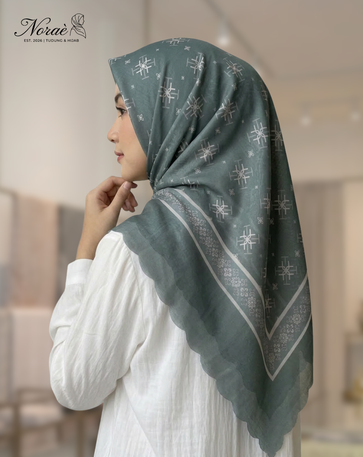 TUDUNG BAWAL PRINTED BIDANG 48 Cotton Voile Snow Flower Design