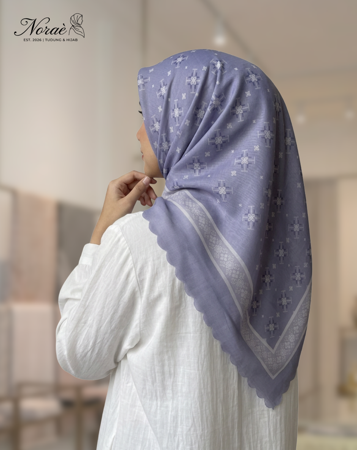TUDUNG BAWAL PRINTED BIDANG 48 Cotton Voile Snow Flower Design