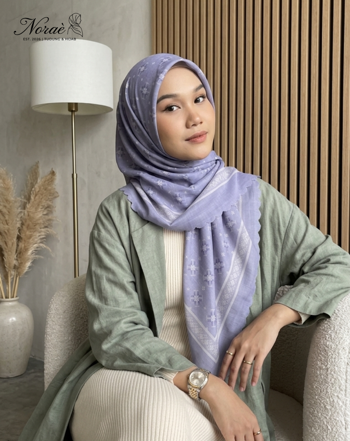 TUDUNG BAWAL PRINTED BIDANG 48 Cotton Voile Snow Flower Design