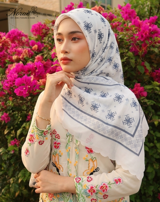 TUDUNG BAWAL PRINTED BIDANG 48 Cotton Voile Snow Flower Design