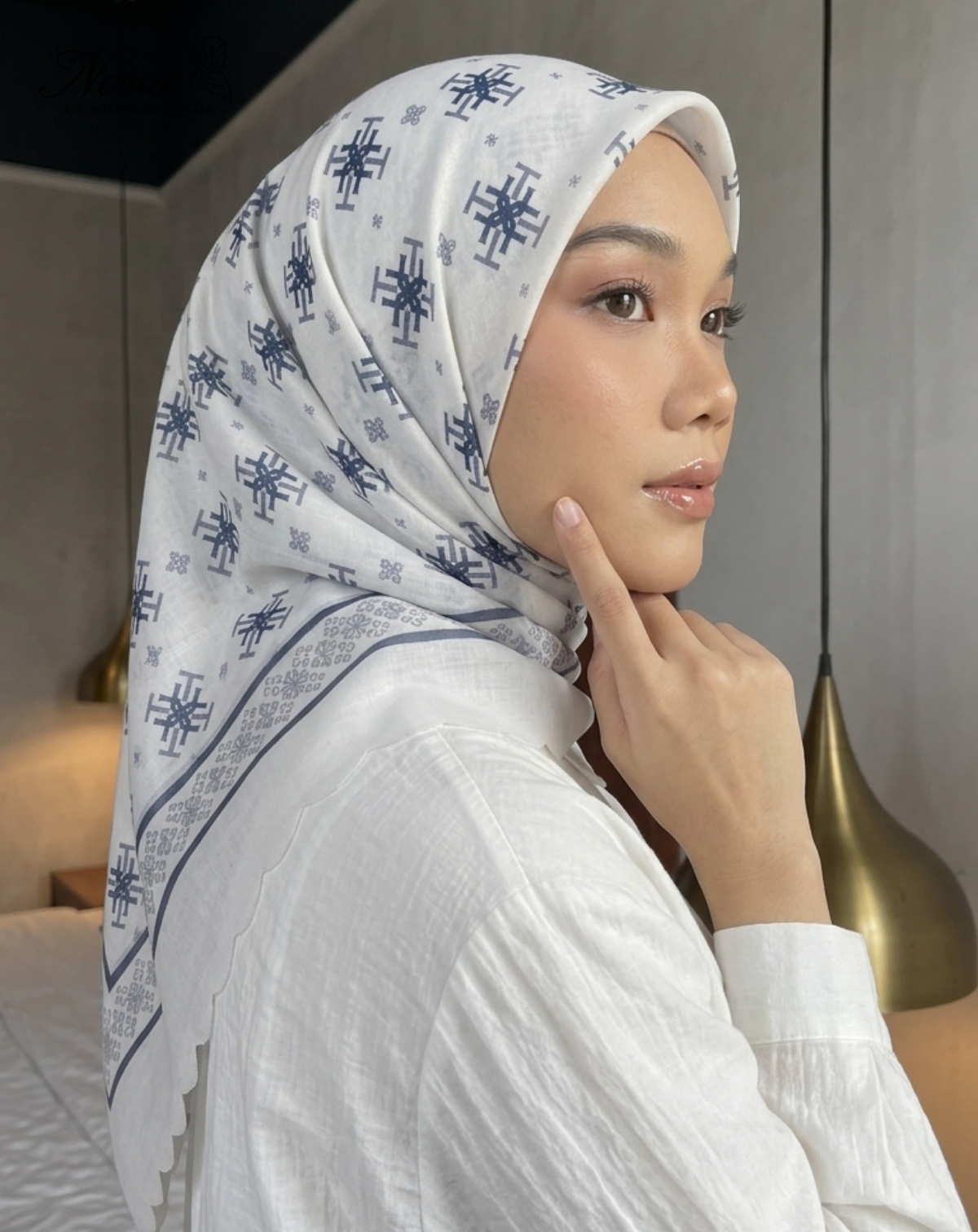 TUDUNG BAWAL PRINTED BIDANG 48 Cotton Voile Snow Flower Design