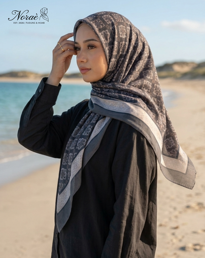 TUDUNG BAWAL PRINTED BIDANG 48 Cotton Voile Grid Design