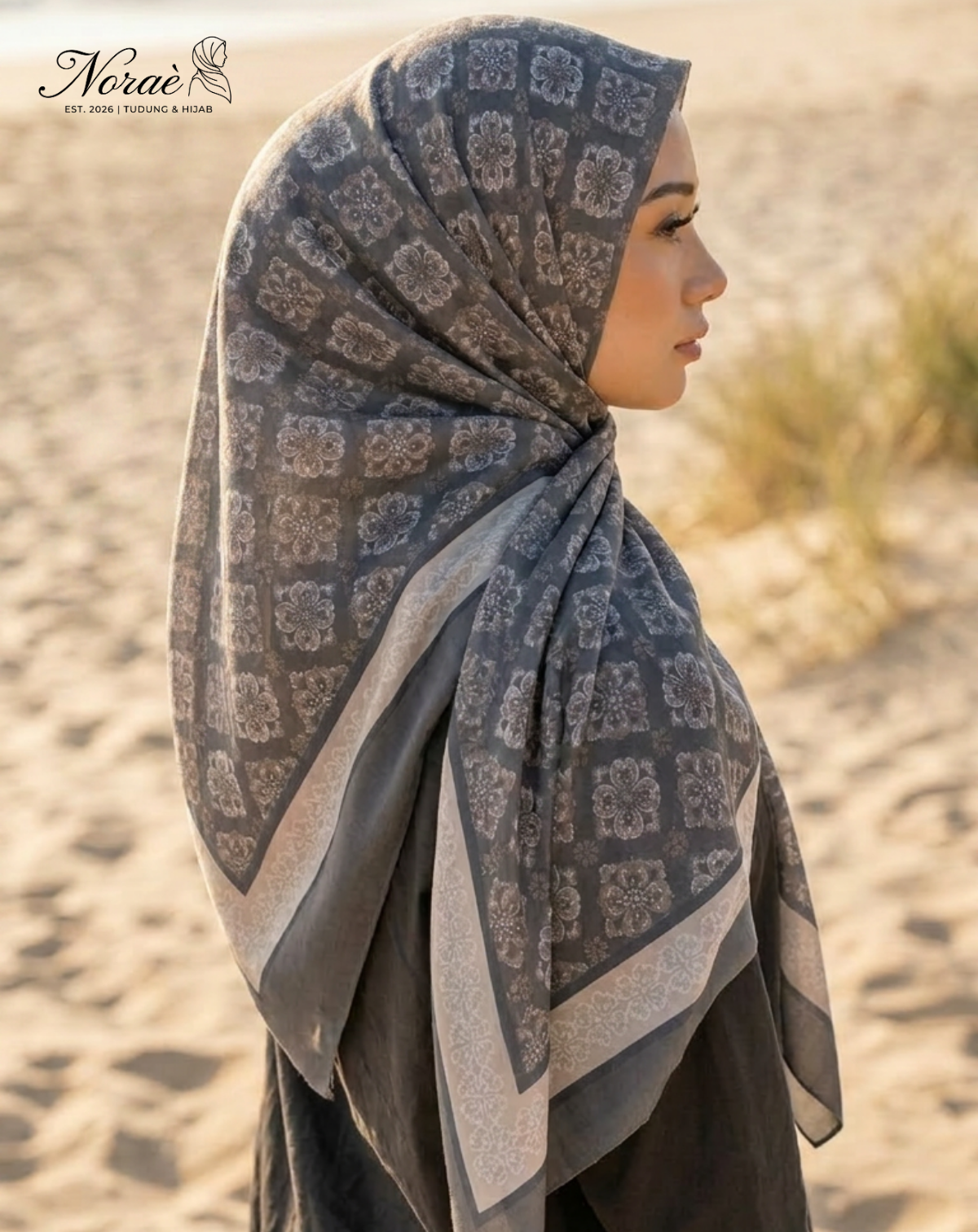 TUDUNG BAWAL PRINTED BIDANG 48 Cotton Voile Grid Design