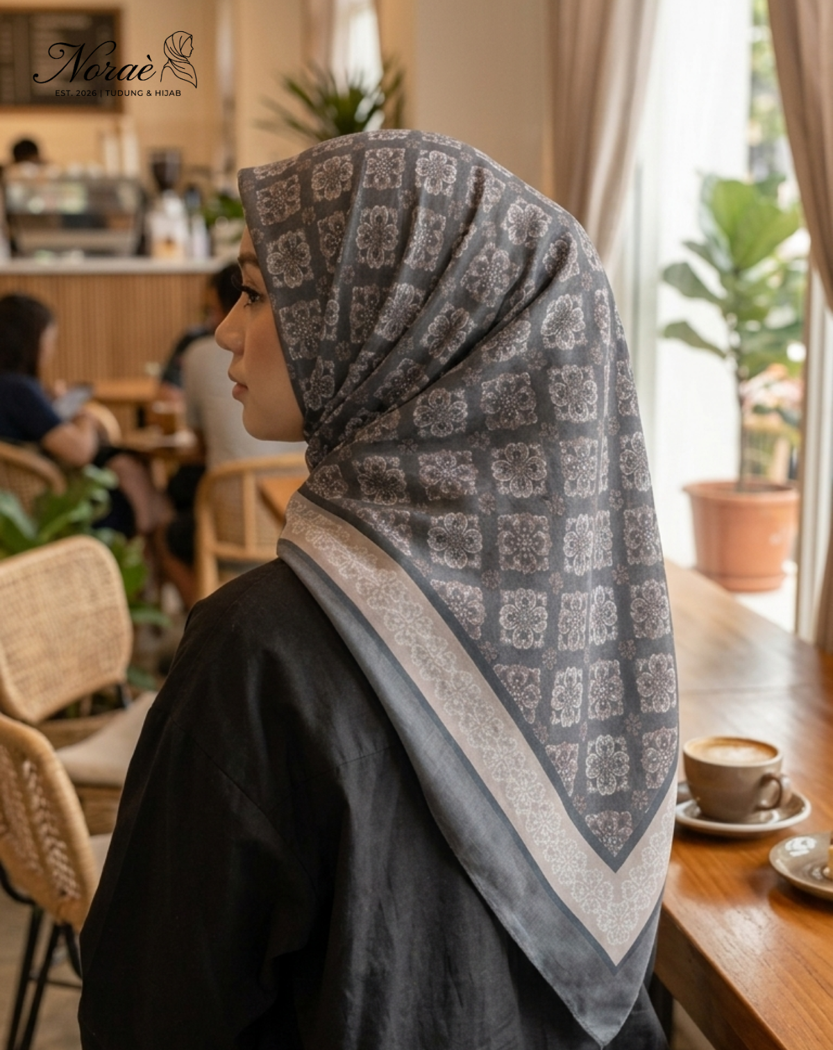 TUDUNG BAWAL PRINTED BIDANG 48 Cotton Voile Grid Design