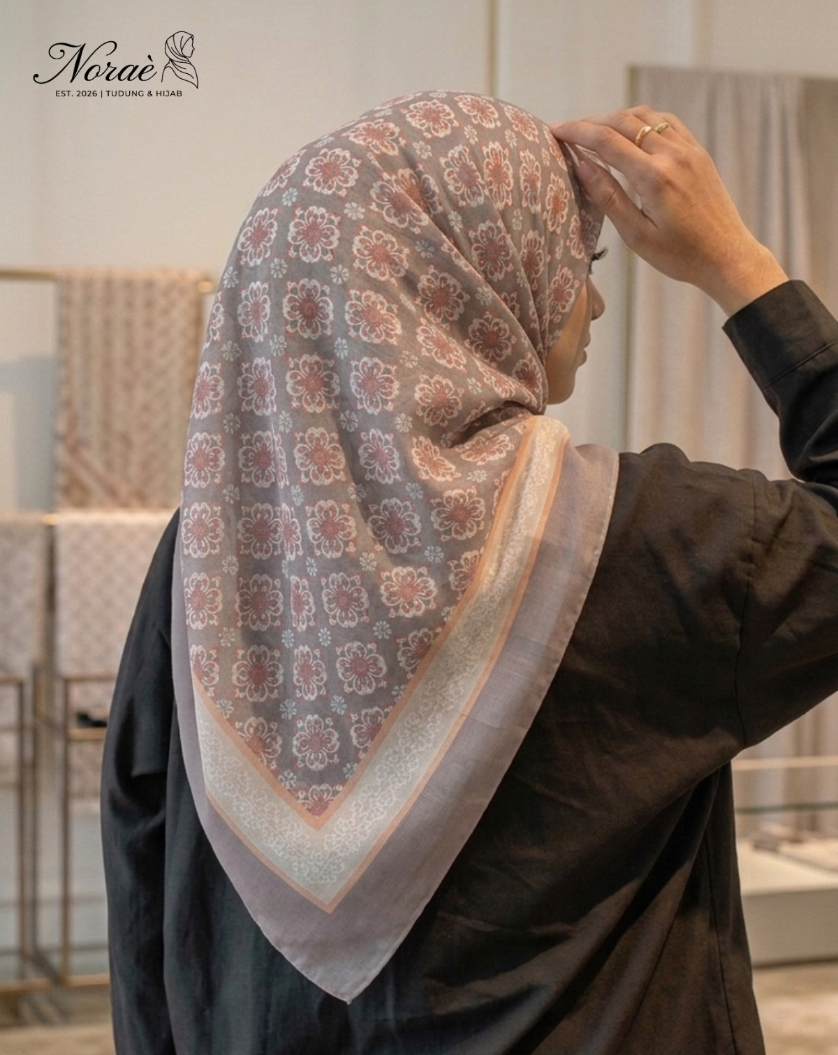 TUDUNG BAWAL PRINTED BIDANG 48 Cotton Voile Grid Design