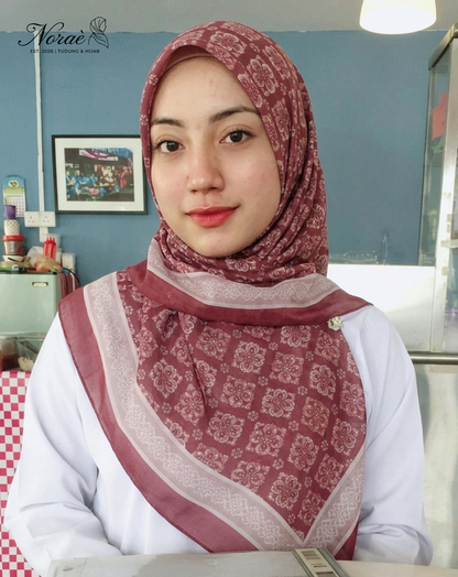 TUDUNG BAWAL PRINTED BIDANG 48 Cotton Voile Grid Design