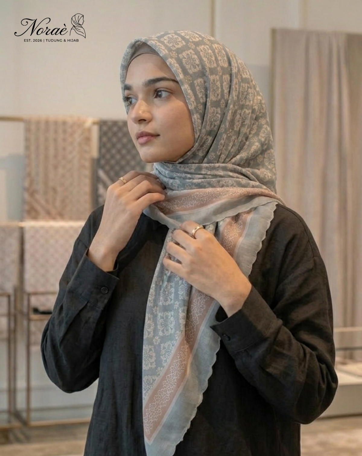 TUDUNG BAWAL PRINTED BIDANG 48 Cotton Voile Grid Design