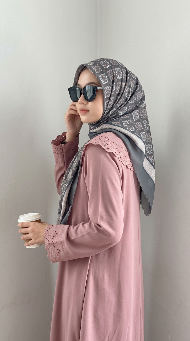 TUDUNG BAWAL PRINTED BIDANG 48 Cotton Voile Grid Design