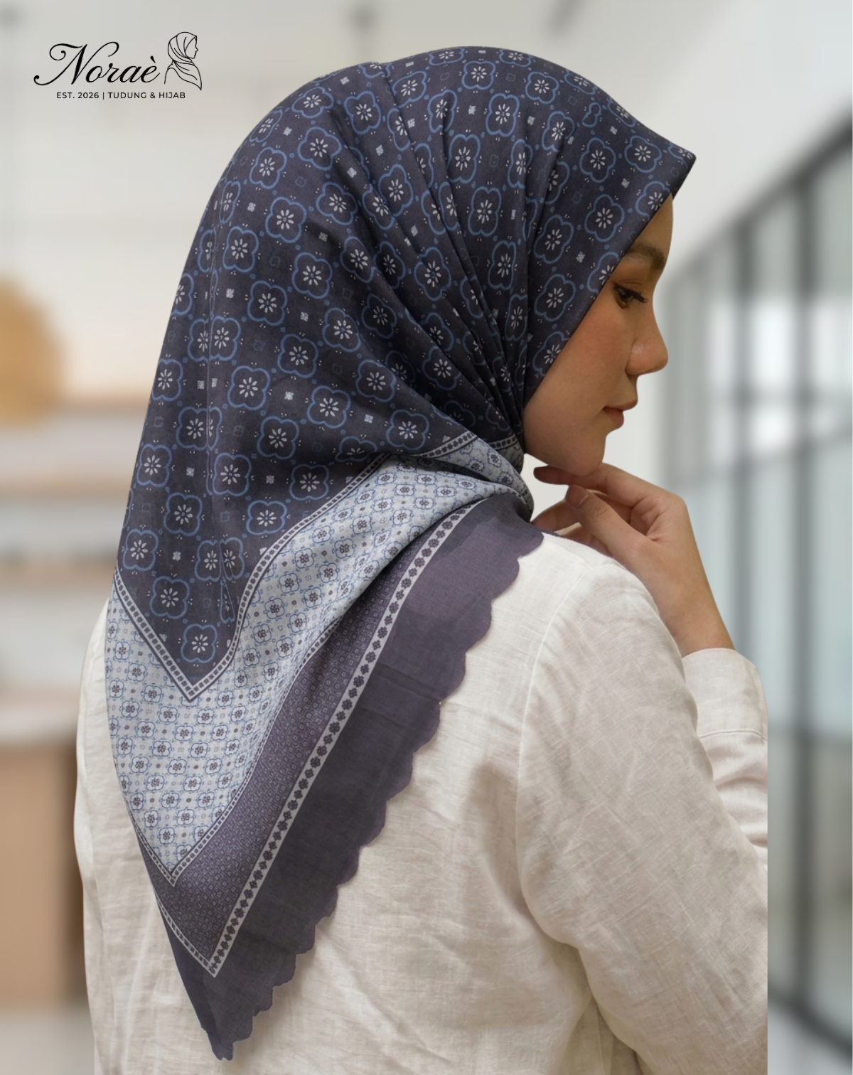 TUDUNG BAWAL PRINTED BIDANG 48 Cotton Voile Square Flower Design