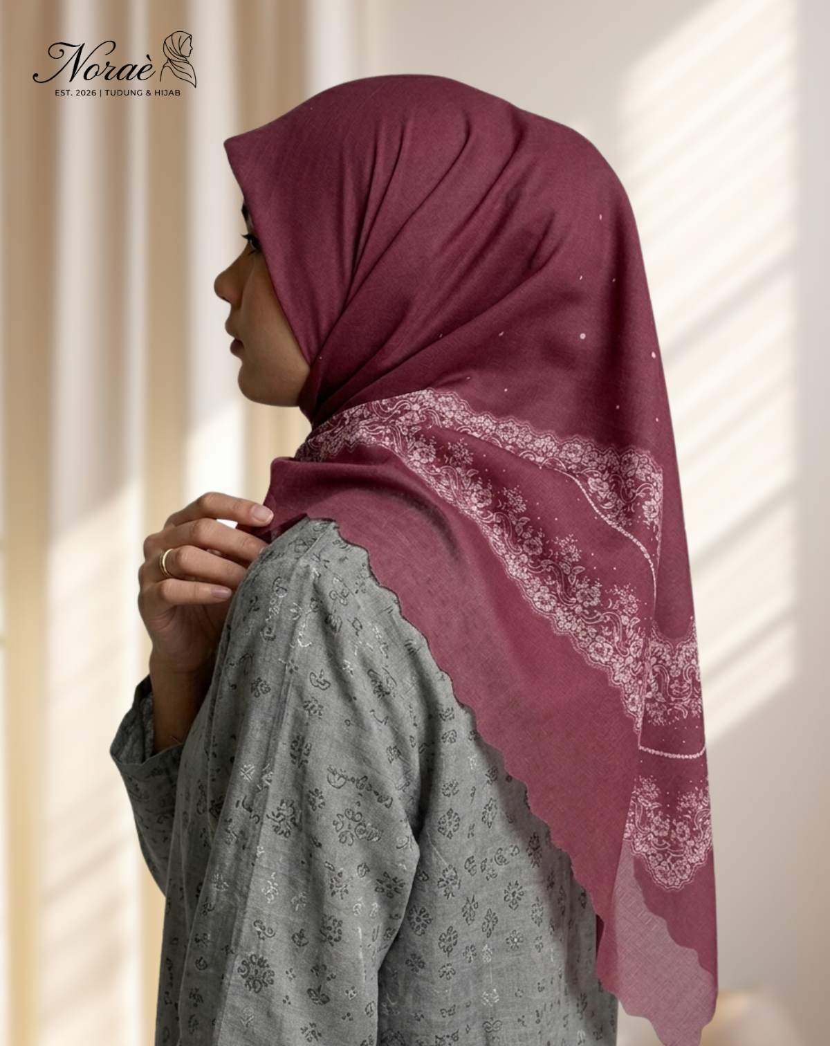 TUDUNG BAWAL PRINTED BIDANG 48 Cotton Voile Half Flower Design