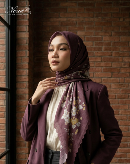 TUDUNG BAWAL PRINTED BIDANG 48 Cotton Voile Flower Leaf Design