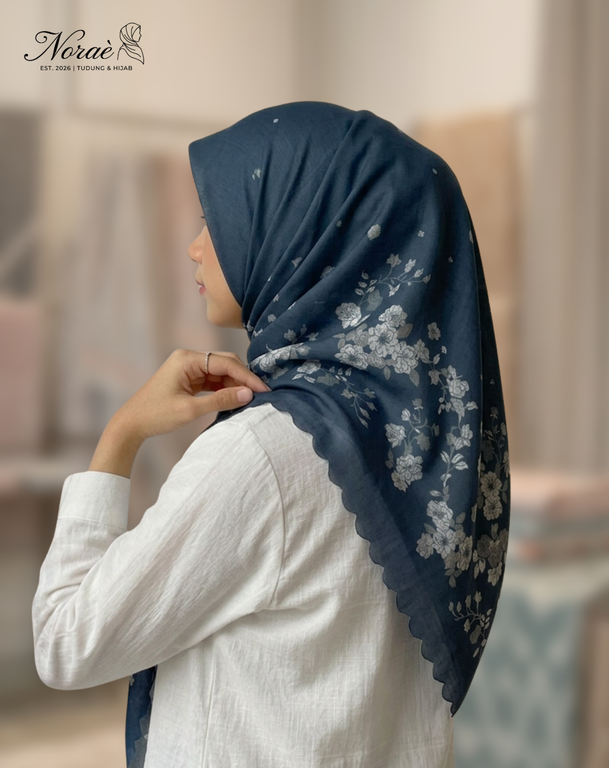 TUDUNG BAWAL PRINTED BIDANG 48 Cotton Voile Flower Leaf Design