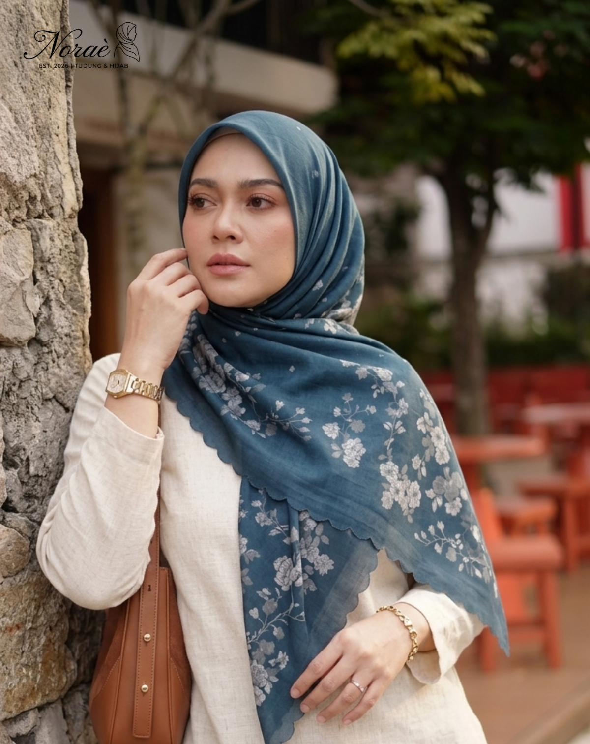 TUDUNG BAWAL PRINTED BIDANG 48 Cotton Voile Flower Leaf Design