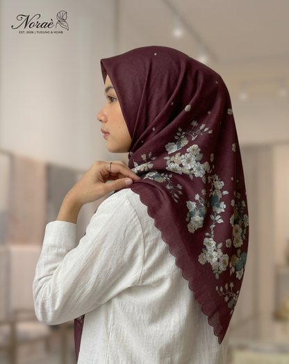 TUDUNG BAWAL PRINTED BIDANG 48 Cotton Voile Flower Leaf Design