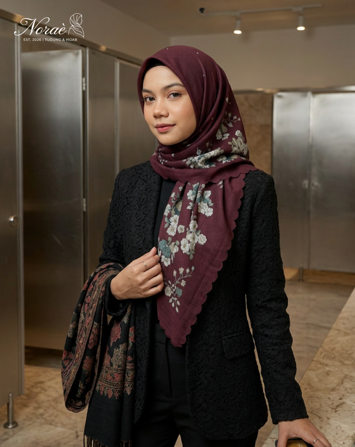 TUDUNG BAWAL PRINTED BIDANG 48 Cotton Voile Flower Leaf Design