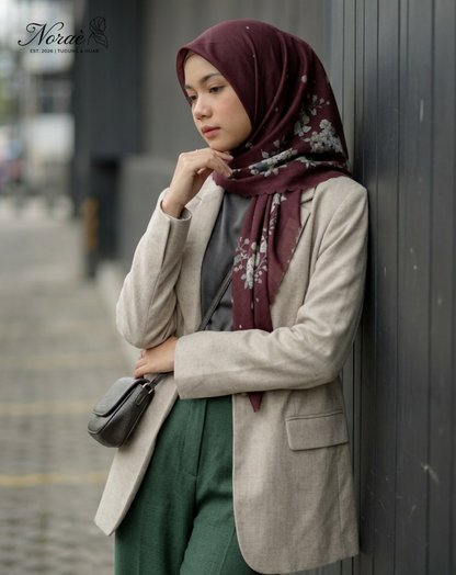 TUDUNG BAWAL PRINTED BIDANG 48 Cotton Voile Flower Leaf Design