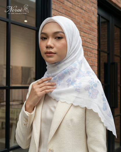TUDUNG BAWAL PRINTED BIDANG 48 Cotton Voile Flower Leaf Design