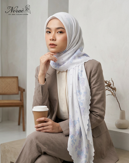 TUDUNG BAWAL PRINTED BIDANG 48 Cotton Voile Flower Leaf Design