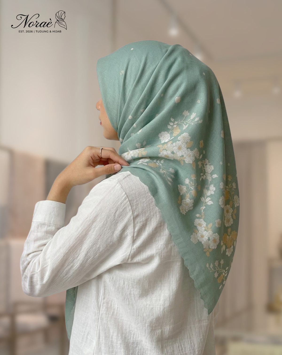 TUDUNG BAWAL PRINTED BIDANG 48 Cotton Voile Flower Leaf Design