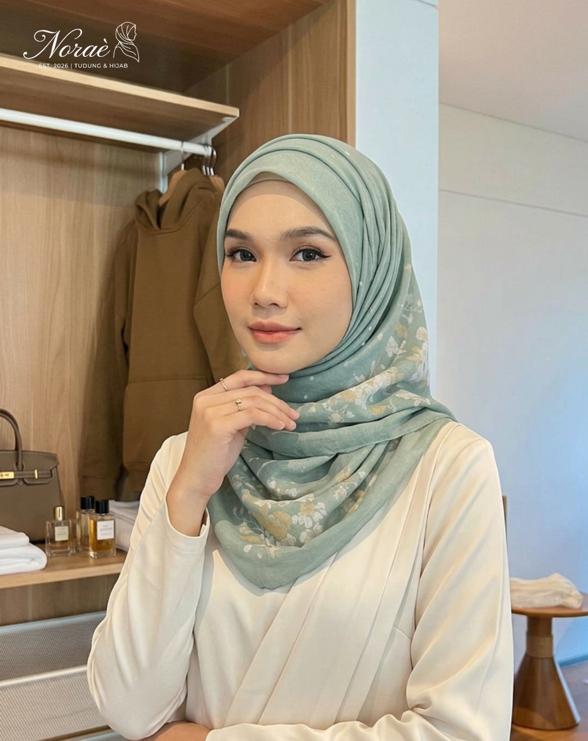 TUDUNG BAWAL PRINTED BIDANG 48 Cotton Voile Flower Leaf Design