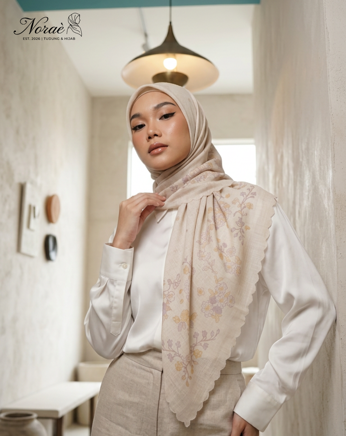 TUDUNG BAWAL PRINTED BIDANG 48 Cotton Voile Flower Leaf Design