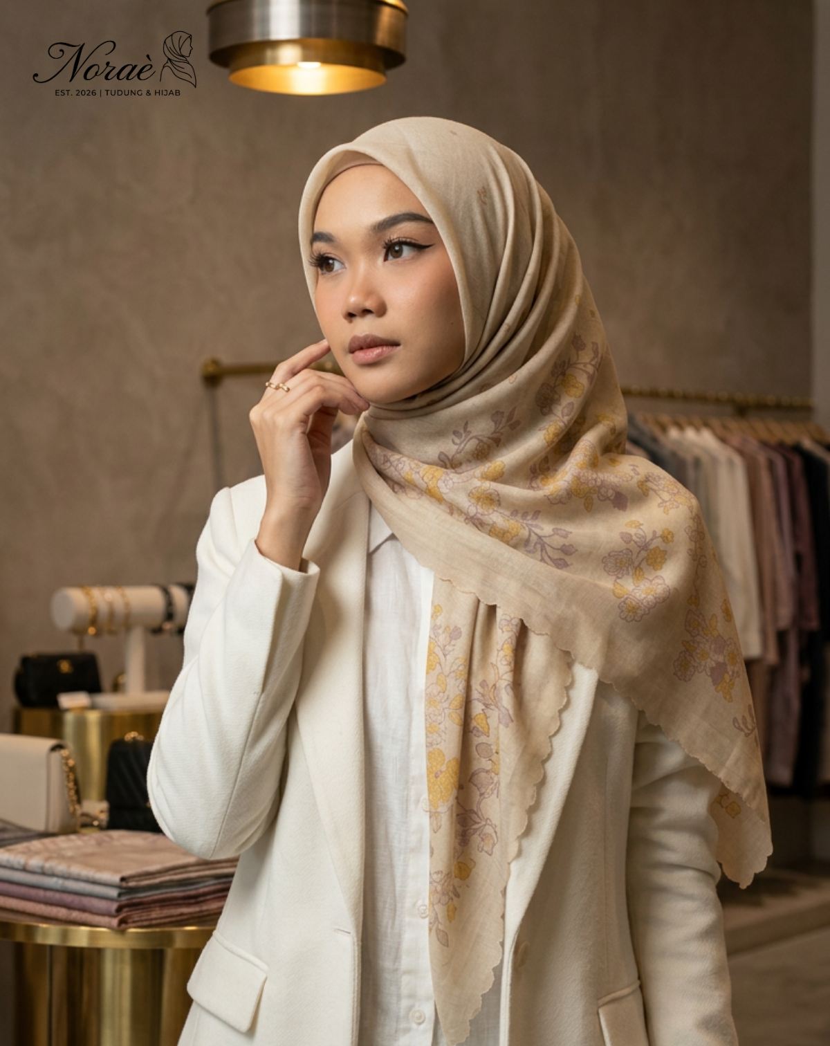 TUDUNG BAWAL PRINTED BIDANG 48 Cotton Voile Flower Leaf Design