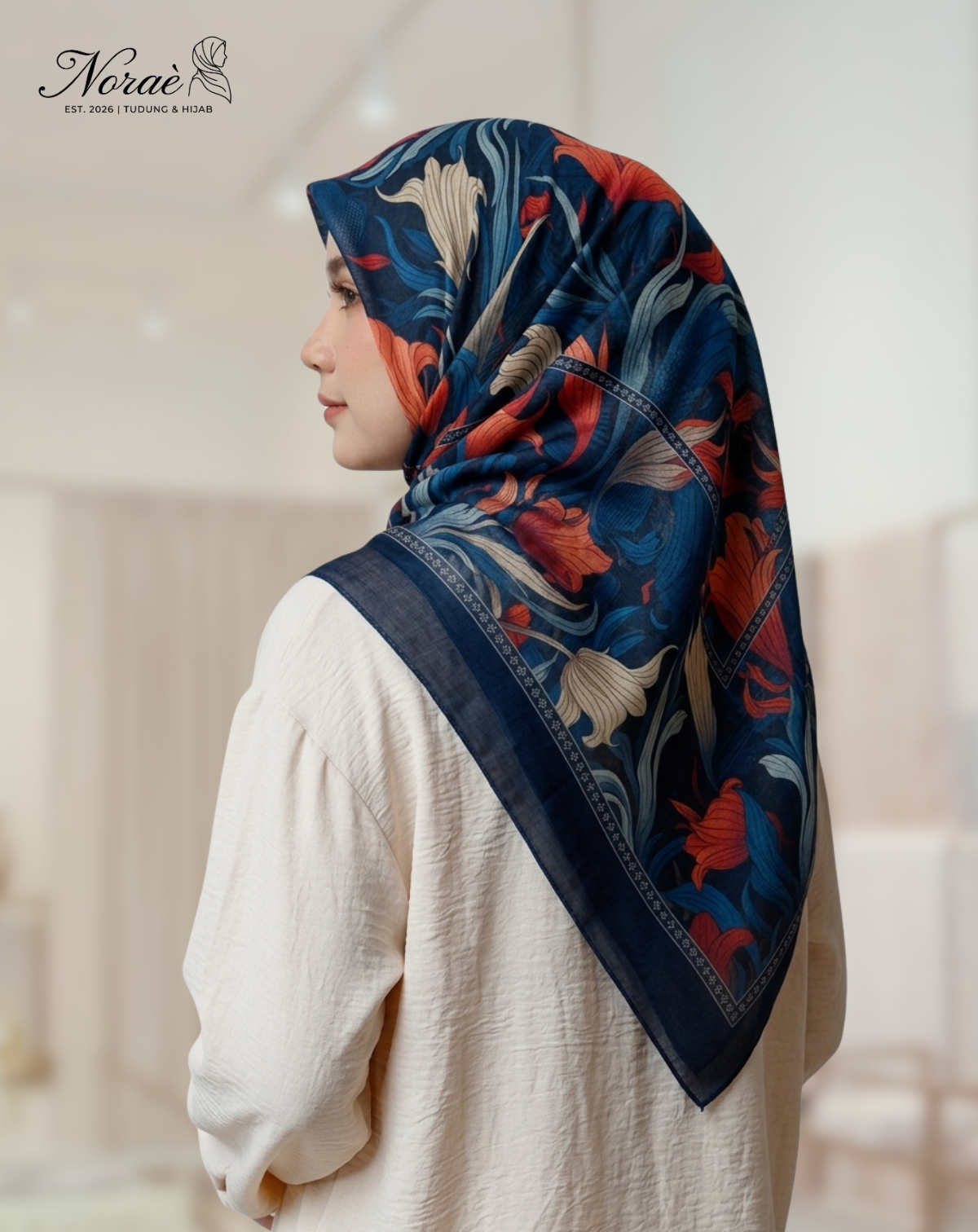 TUDUNG BAWAL PRINTED BIDANG 48 Cotton Voile Garden Fly Design
