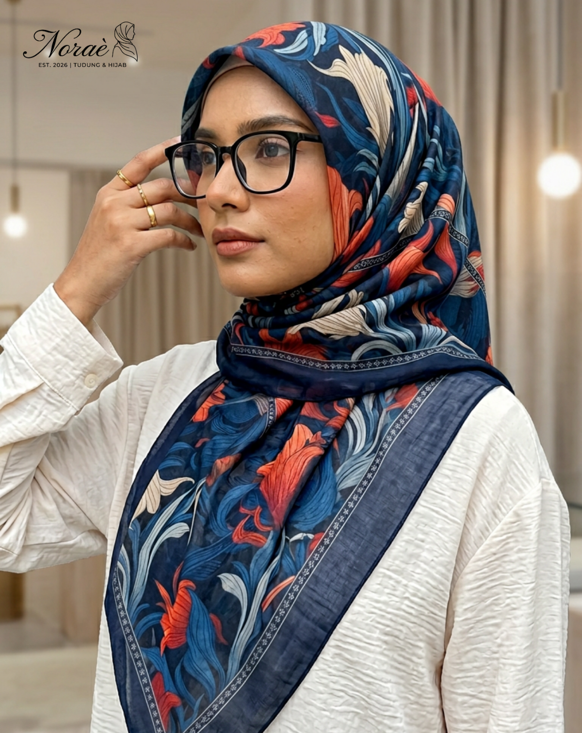 TUDUNG BAWAL PRINTED BIDANG 48 Cotton Voile Garden Fly Design