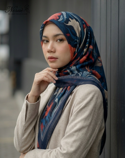 TUDUNG BAWAL PRINTED BIDANG 48 Cotton Voile Garden Fly Design