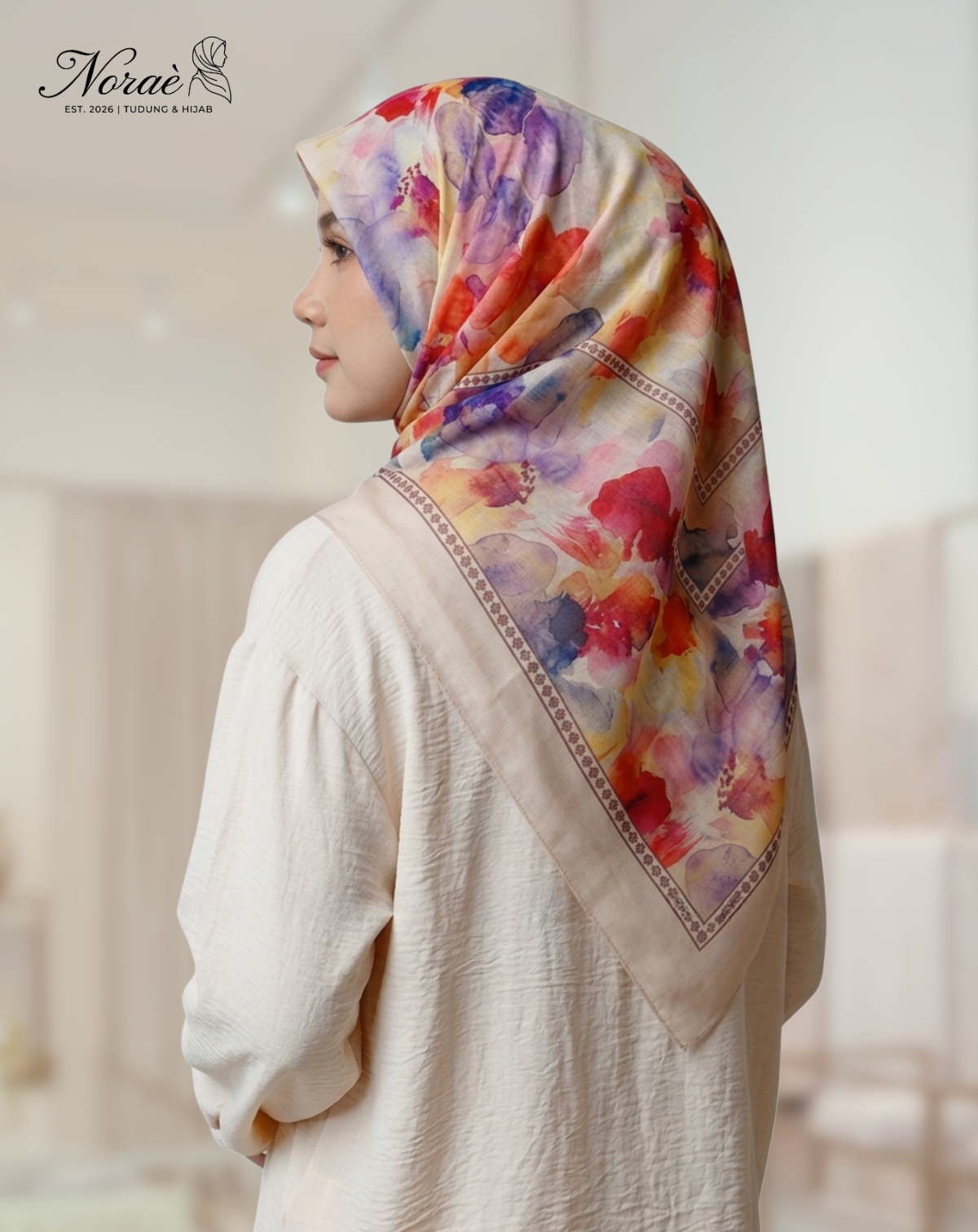 TUDUNG BAWAL PRINTED BIDANG 48 Cotton Voile Garden Fly Design