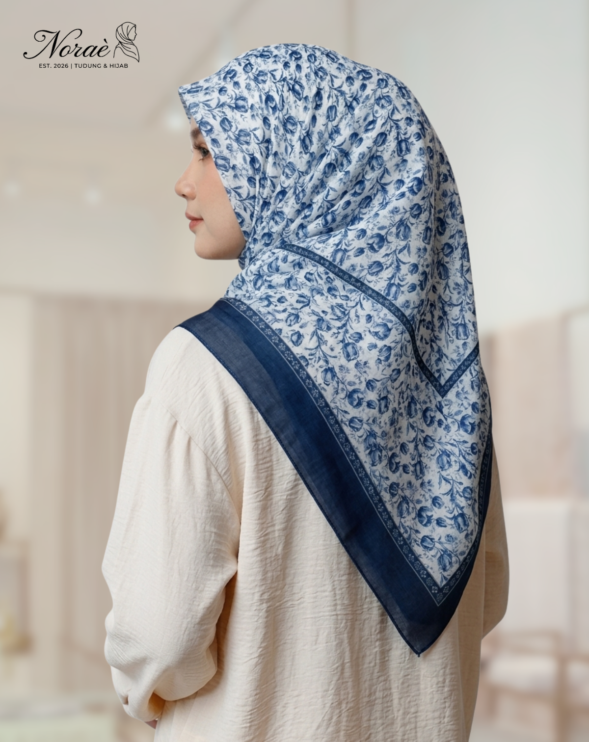 TUDUNG BAWAL PRINTED BIDANG 48 Cotton Voile Garden Fly Design