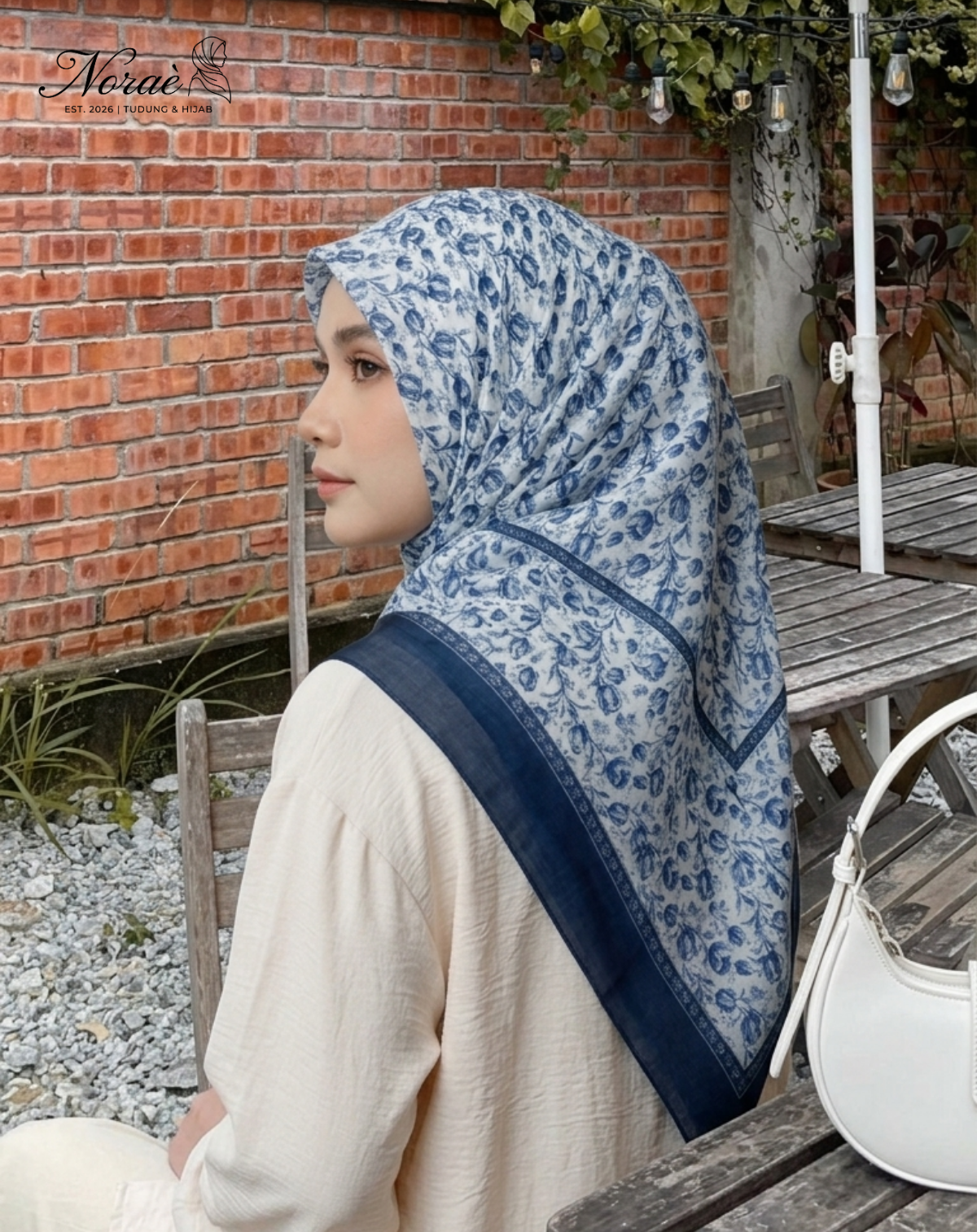 TUDUNG BAWAL PRINTED BIDANG 48 Cotton Voile Garden Fly Design