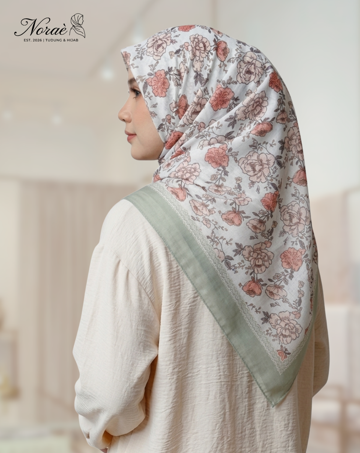 TUDUNG BAWAL PRINTED BIDANG 48 Cotton Voile Garden Fly Design