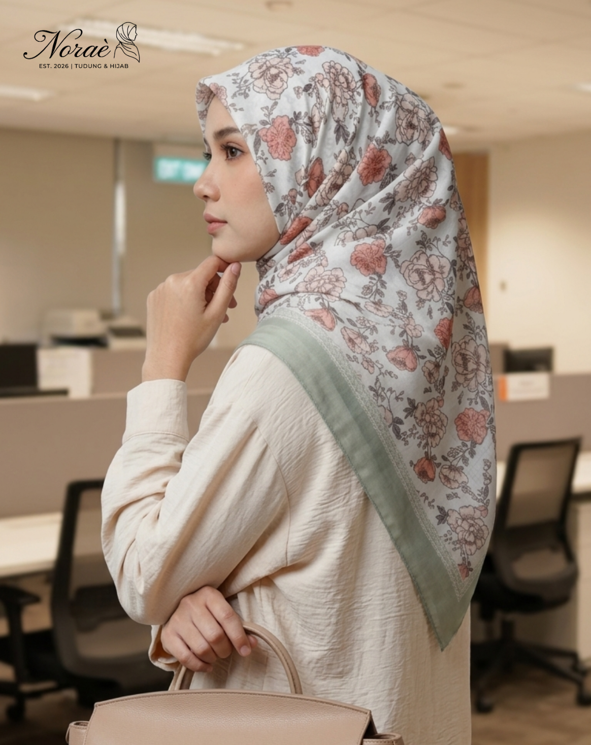 TUDUNG BAWAL PRINTED BIDANG 48 Cotton Voile Garden Fly Design