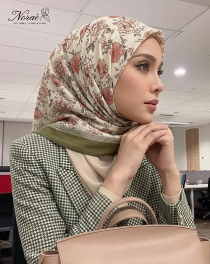 TUDUNG BAWAL PRINTED BIDANG 48 Cotton Voile Garden Fly Design