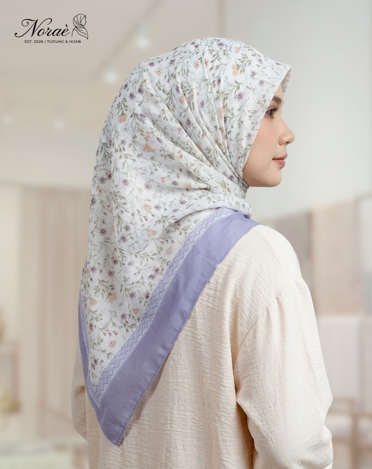 TUDUNG BAWAL PRINTED BIDANG 48 Cotton Voile Garden Fly Design