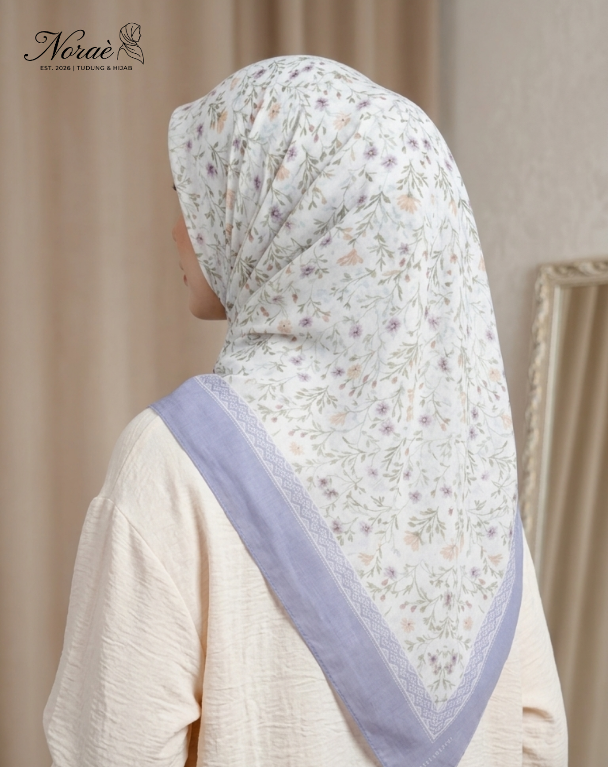 TUDUNG BAWAL PRINTED BIDANG 48 Cotton Voile Garden Fly Design