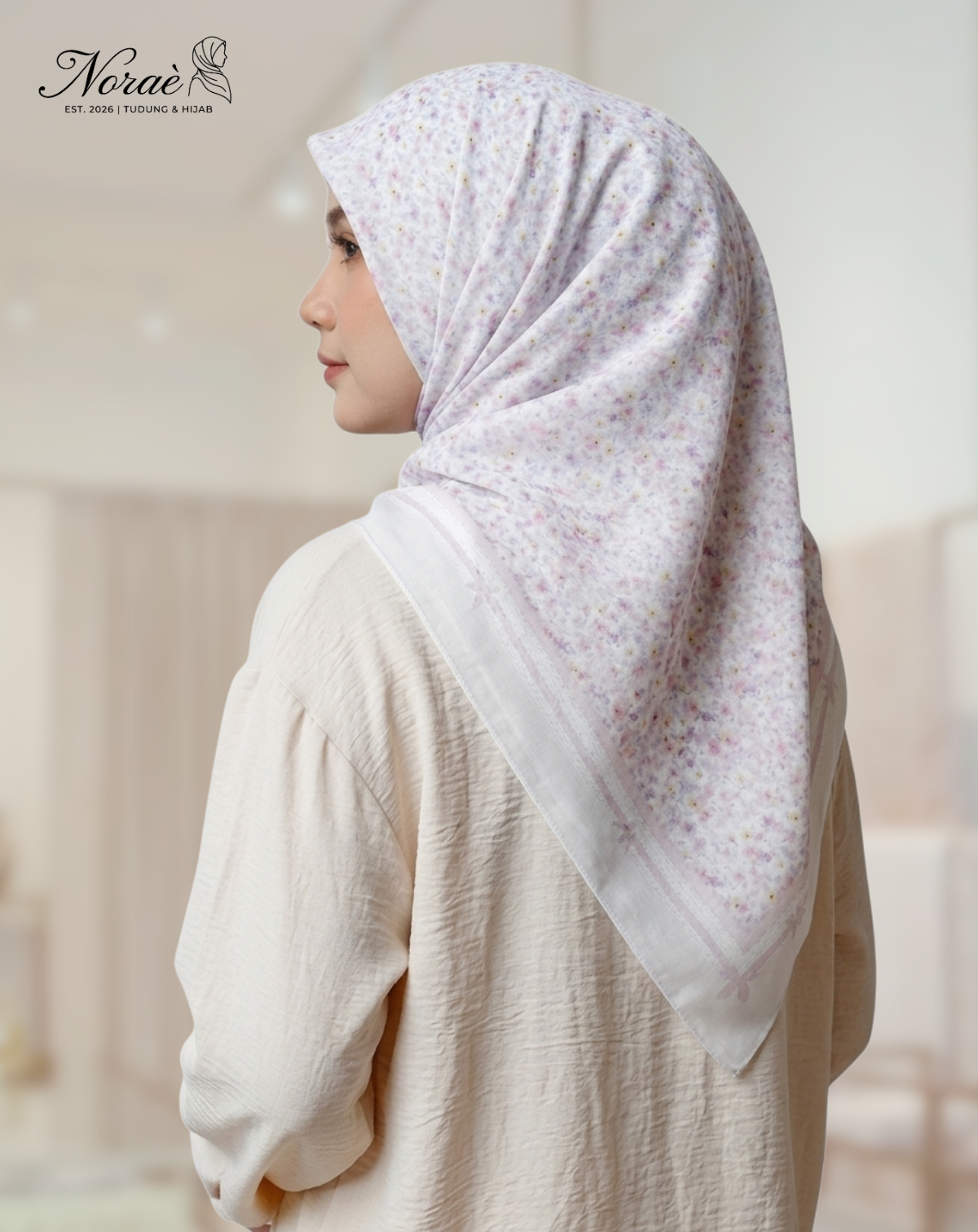 TUDUNG BAWAL PRINTED BIDANG 48 Cotton Voile Garden Fly Design