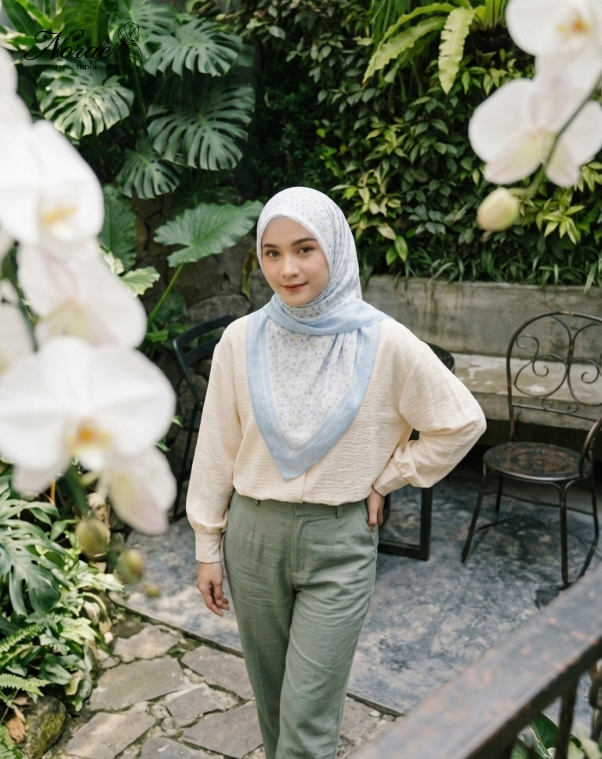 TUDUNG BAWAL PRINTED BIDANG 48 Cotton Voile Garden Fly Design