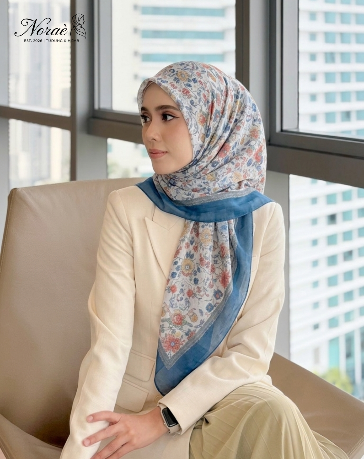 TUDUNG BAWAL PRINTED BIDANG 48 Cotton Voile Garden Fly Design