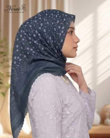TUDUNG BAWAL PRINTED BIDANG 48 Cotton Voile Garden Flower Design