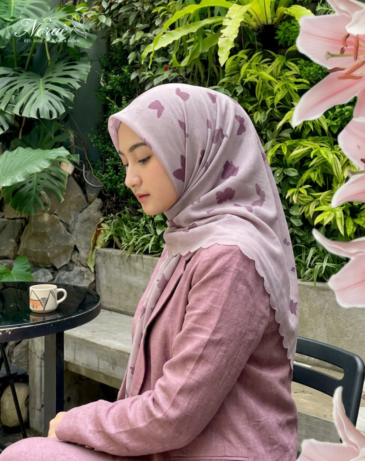 TUDUNG BAWAL PRINTED BIDANG 48 Cotton Voile ButterFly Design