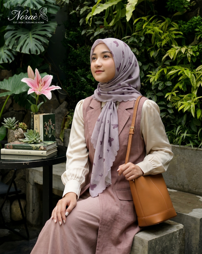 TUDUNG BAWAL PRINTED BIDANG 48 Cotton Voile ButterFly Design